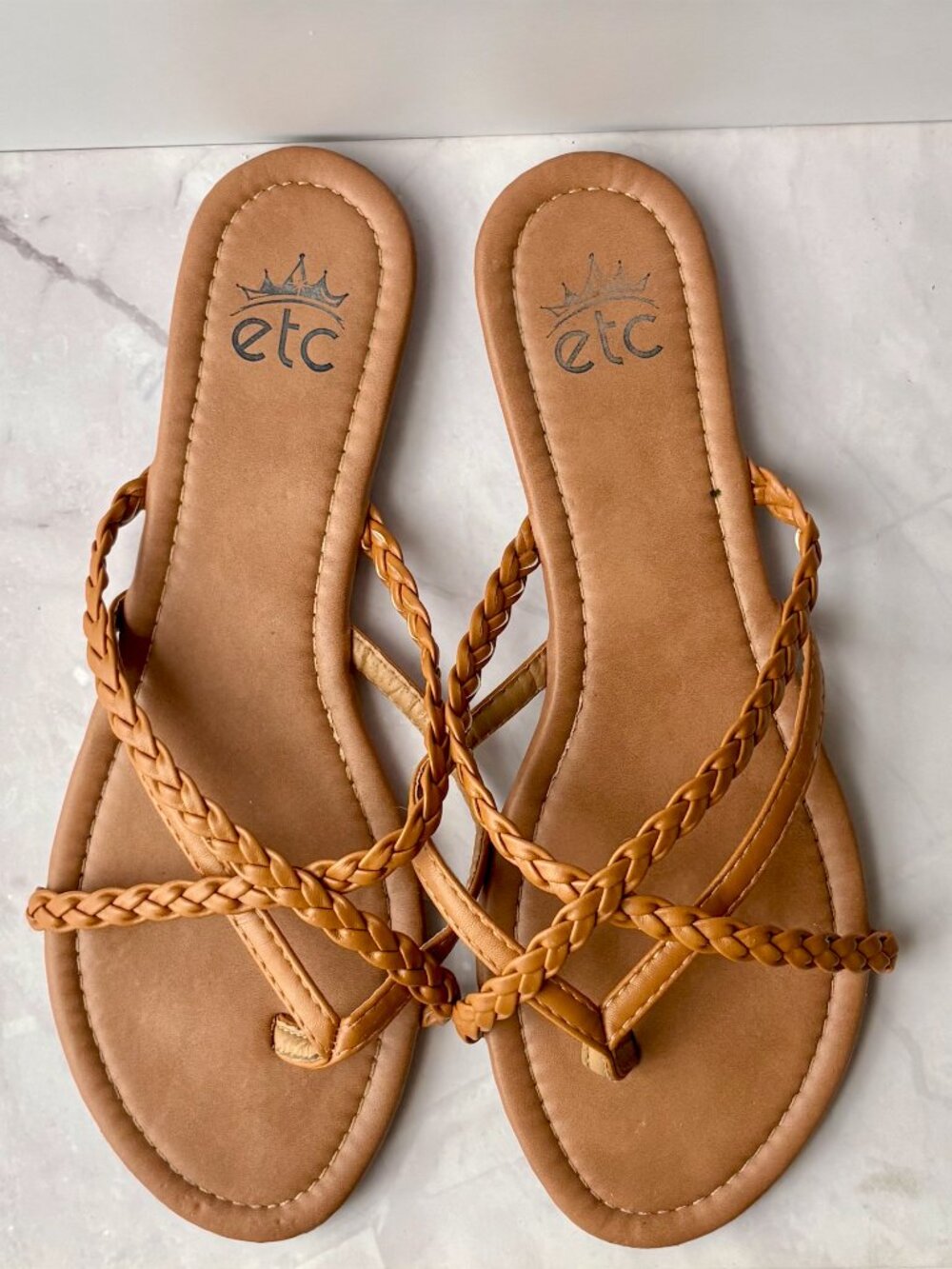 etc Braided Faux Leather Women's Strappy Sandals | Size 10 | Brown